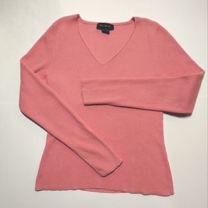 The Limited Valentine Pink Coral V-Neck Cotton Fine Ribbed Stretch Sweater Small